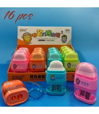 Ascutitori Colorate 16/set cu Guma de Sters 7cm Forma Ovala Engros