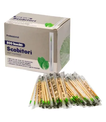 Scobitori ambalate individual, 500 buc./cutie din mesteacan cu varf mentolat, Scobitori unica folosinta EN-GROSS