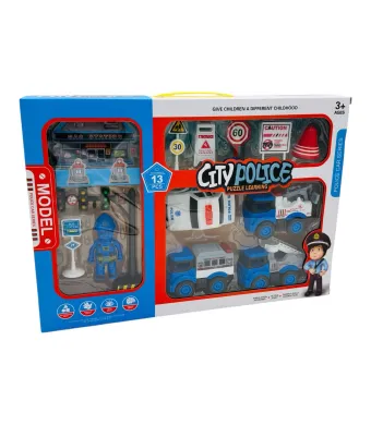 Set Masini de Politie City Police cu Accesorii si Figurina, 41X28,8 CM Engros