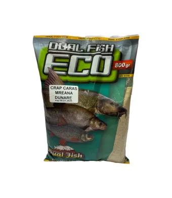 Nada ECO sub forma de cereale sfaramate pentru pescuit, aditivata, aroma de CRAP CARAS MREANA DUNARE, 800 grame, Dual Fish Engros