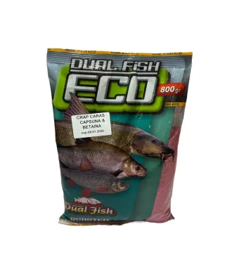 Nada ECO sub forma de cereale sfaramate pentru pescuit, aditivata, aroma de CRAP CARAS CAPSUNA SI BETAINA, 800 grame, Dual Fish Engros