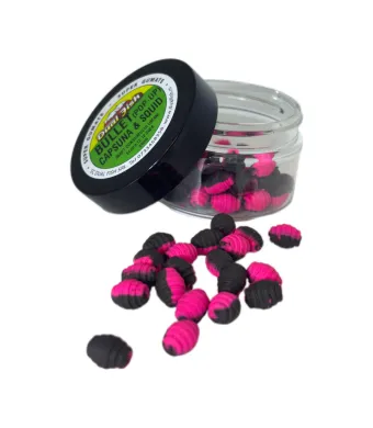 BULLET ( WAFTERS), aroma de CAPSUNA SI SQUID, dimensiune de 10 mm, 25 gr, Dual Fish Engros