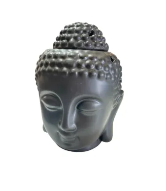 Vas de ceramica pentru aromaterapie in forma de cap de Buddha NEGRU MAT, cod FN92A, dimensiuni: 10x10x15 cm