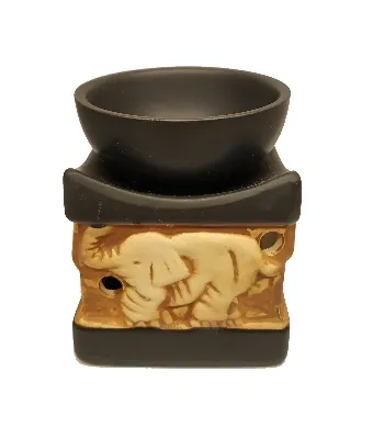 Vas de ceramica pentru aromaterapie cu elefant NEGRU MAT cu MARO, cod AR-1, dimensiuni: 6x6x8 cm