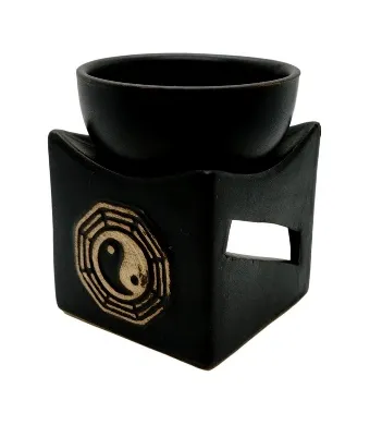 Vas de ceramica pentru aromaterapie Ying-Yang NEGRU, cod AR69, dimensiuni: 7x7x9 cm