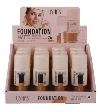 USHAS Foundation Matte Double Coverage 24H – Fond de Ten Matifiant cu Acoperire Dublă și Rezistență de 24 de Ore, 18g Engros