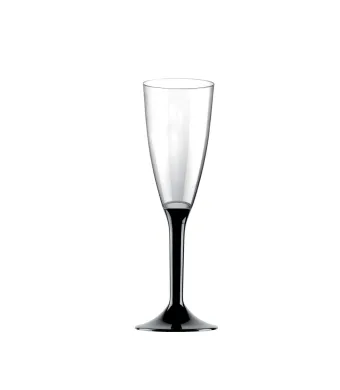 Pahare plastic pentru sampanie cu picior negru de unica folosinta, engros, 100buc/set, 100/bax