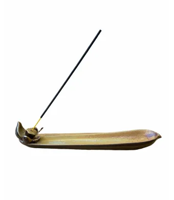 Suport din ceramica pentru betisoare parfumate,in forma de floare Lotus, Maro, dimensiuni: 24x4 cm