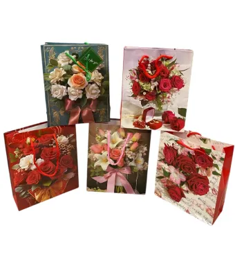 Pungi de Cadou 12/set Diferite Modele Florale 18x22x7cm Cartonate Engros