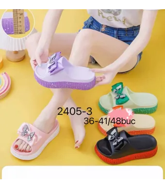 Papuci damă casual, model elegant cu fundiță, platformă confortabilă, mărimi 36-41, culori combinate, En-gros
