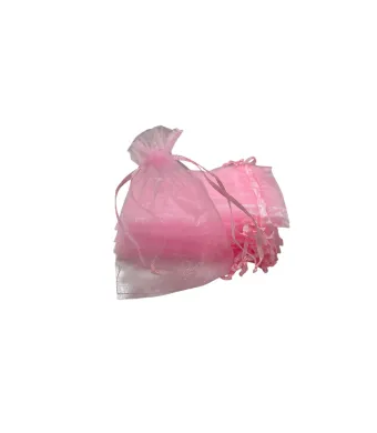 Set 100 saculeti din organza cu snur din satin, ROZ, dimensiuni: 7x9 cm