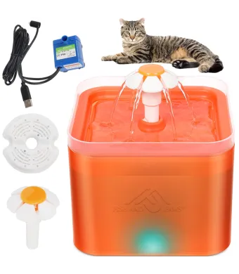 Dispenser de apa automat Fish & Paws ® tip fantana ultra-sientioasa pentru caini si pisici, incarcare USB, echipata cu lumina LED, design modern, 2L, Portocaliu