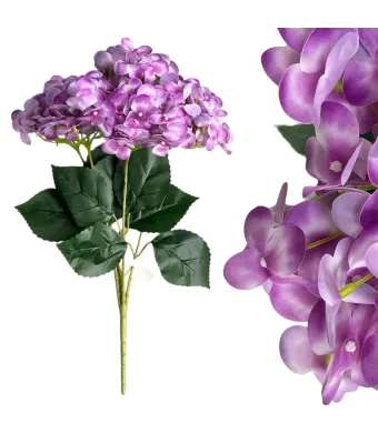 Hortensie artificială cu flori din silicon, 44 cm, 5 fire – engros