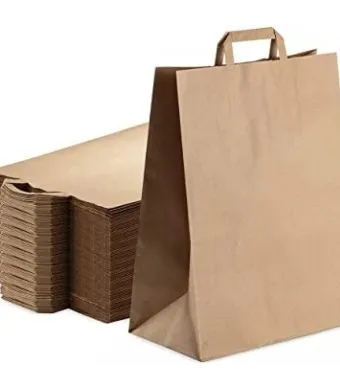 Pungă hârtie kraft cu maner plat 32x16x35 cm, 250 buc/bax  Engros