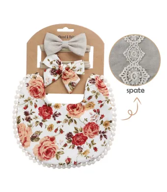 Set baveta eleganta reversibila si 2 bentite – Romantic Rose, 0 luni+, bumbac