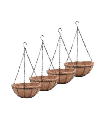 Coșuri Suspendate pentru Flori – 22x20 cm, cu Căptușeală din Cocos și Lanț Metalic ,(Ideal pentru grădină, balcon sau terasă) – stil natural și aerisit,En-gros