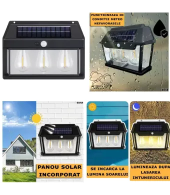 Lampa Solara Led cu Senzor de Miscare 24x17cm de Perete, cu 3 Becuri, 888-3W Engros