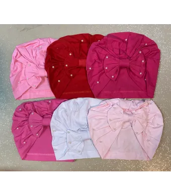 Turban de bumbac, cu fundita cu margele,  Engros pentru fete, mix culori