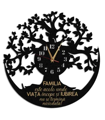 Ceas de Perete Engros "Copacul Vieții - Familia" din HDF - 35 cm - Set 4 Bucăți