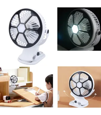 Ventilator Portabil cu LED  20x15cm Clipabil, Rotire 360°, cu Fixare Reglabila, USB Engros