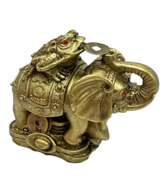 Elefant cu broasca Feng Shui 9cm – amuleta banilor din rasina pentru noroc si abundenta, En-gros