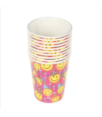 Set 10 Pahare Carton “Happy Face” – 200 ml,En-gros