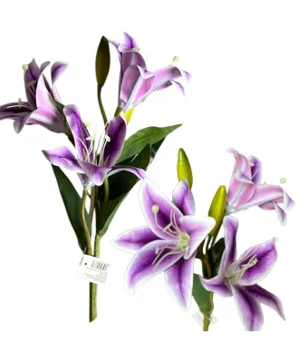 Buchet de crini artificiali din silicon – 35 cm, 4 fire, 3 flori și 2 boboci – en-gros