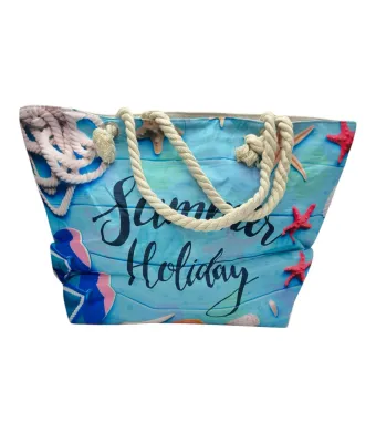 Geanta de plaja incapatoare cu design marin Summer Holiday, din poliester 100%, Calitate Superioara, En-gros
