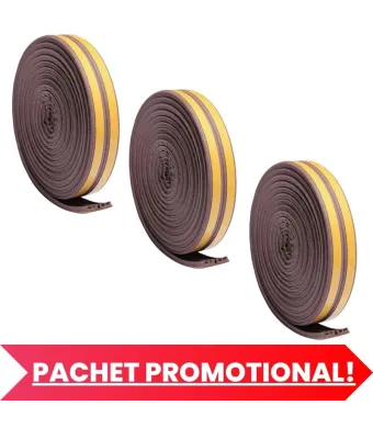 Set 3 buc, Banda autoadeziva pentru etansarea usilor si ferestrelor, Profil E, 9mm x 4mm, Rezistenta UV, Cauciuc EPDM, 6 m, Maro Engros