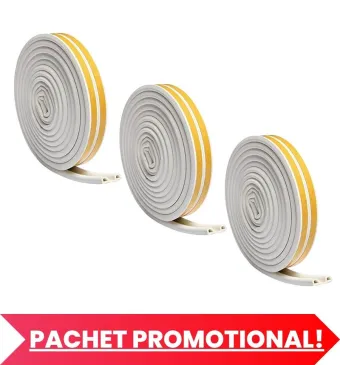 Set 3 buc, Banda autoadeziva pentru etansarea usilor si ferestrelor, Profil P, 9mm x 5.5mm, Rezistenta UV, Cauciuc EPDM, 6 m, Alb Engros