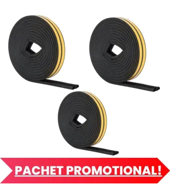 Set 3 buc, Banda autoadeziva pentru etansarea usilor si ferestrelor, Profil P, 9mm x 5.5mm, Rezistenta UV, Cauciuc EPDM, 6 m, Maro Engros