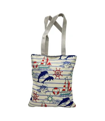 Geanta de Plaja cu Design Marin cu Delfini – Stil Fresh pentru Vara, Calitate Superioara, En-gros