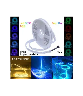 Banda led RGB submersibila 5050 12V 5M 300leduri IP68 ENGROSS