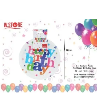 Set 6 Farfurii Petrecere Happy Birthday din Carton, 18x18 cm – Calitate Superioara, En-gros