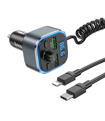 Incarcator cu Modulator FM, Hoco E74, Cablu Lightning + type-C, 2x USB Engros (NEGRU)