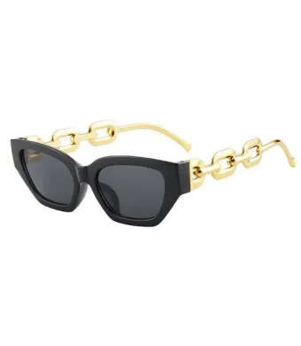 Ochelari de Soare, Femei, Chainlink Cat-eye, Protectie UV400, Negru-Auriu Engros (auriu, negru)