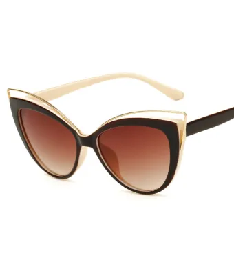 Ochelari de Soare, Femei, Gilded Cat-eye, Fashion, Protectie UV400, Maro-Negru-Alb Engros (alb, maro, negru)