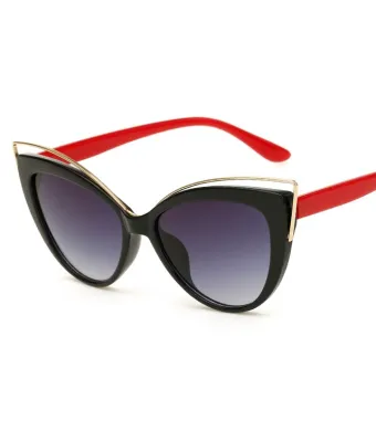 Ochelari de Soare, Femei, Gilded Cat-eye, Fashion, Protectie UV400, Negru-Rosu Engros (negru, rosu)