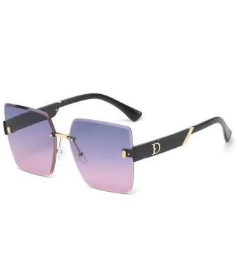Ochelari de Soare, Litera D, Lentila Mov, Design Fara Rama, Femei, UV400, Negru Engros (NEGRU)