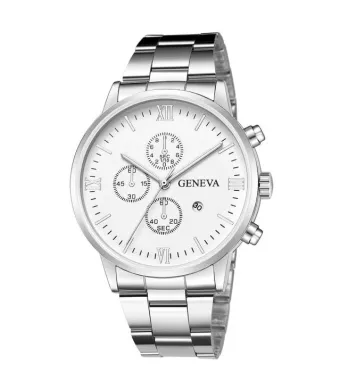 Ceas Barbatesc, Model Geneva, Stainless-Steel, Argintiu/Alb Engros (alb, argintiu)