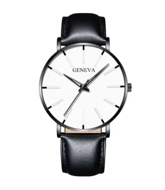 Ceas Leather Effect, Ultra-thin, Barbati, Cronograf, Negru Engros (alb, negru)