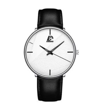 Ceas Leather Look, Ultra-thin, Barbati, Cronograf, Negru-Argintiu Engros (alb, negru)