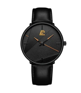 Ceas Leather Look, Ultra-thin, Barbati, Cronograf, Negru-Rose Engros (negru, rose-gold)