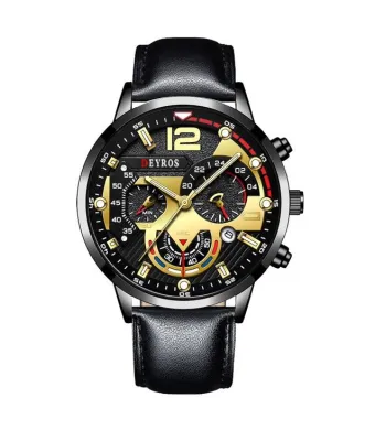 Ceas Luminous, Barbati, Leather Effect, Cronograf, Negru-Auriu Engros (auriu, negru)