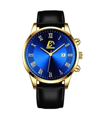 Ceas Luxury, Cronograf, Barbati, Leather Effect, Albastru-Auriu Engros (albastru, auriu, negru)