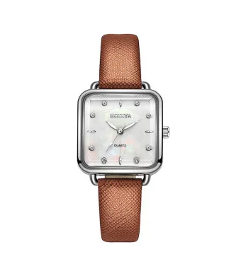 Ceas Patrat Modiya, Leather Effect, Elegant, Maro si Argintiu Engros (argintiu, maro)