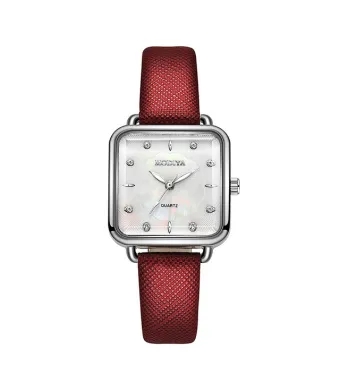 Ceas Patrat Modiya, Leather Effect, Elegant, Rosu si Argintiu Engros (argintiu, rosu)