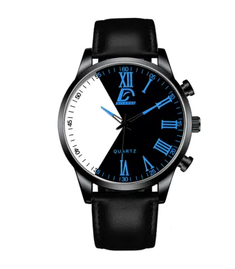 Ceas Ultra subtire, Eclipse Leather Look, Barbati, Cronograf, Metalic, Negru-Albastru Engros (albastru, negru)