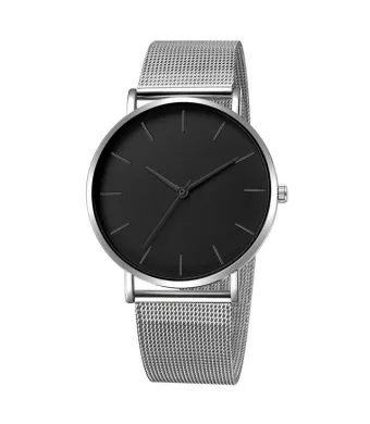 Ceas Ultra-Thin, Stainless-steel, Cadran negru, Argintiu Engros (argintiu, negru)