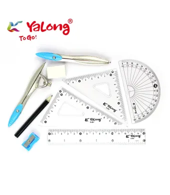 Trusa geometrie Yalong 8 piese in cutie metalica – set complet pentru scoala si activitati tehnice, En-gros